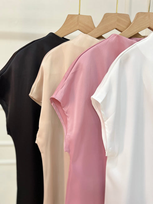 Women Elegant O-Neck Satin Casual Tops